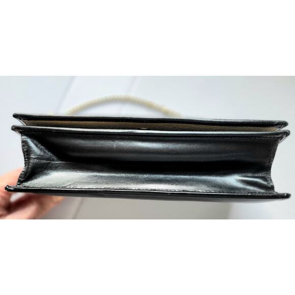 Vintage Pierre Cardin Clutch Shoulder Handbag Structured Black Leather 1970s - Picture 4 of 12